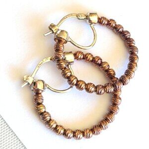 Vintage Sterling Silver Dazzling Bronze Boho Western Beaded Round Hoop Earrings
